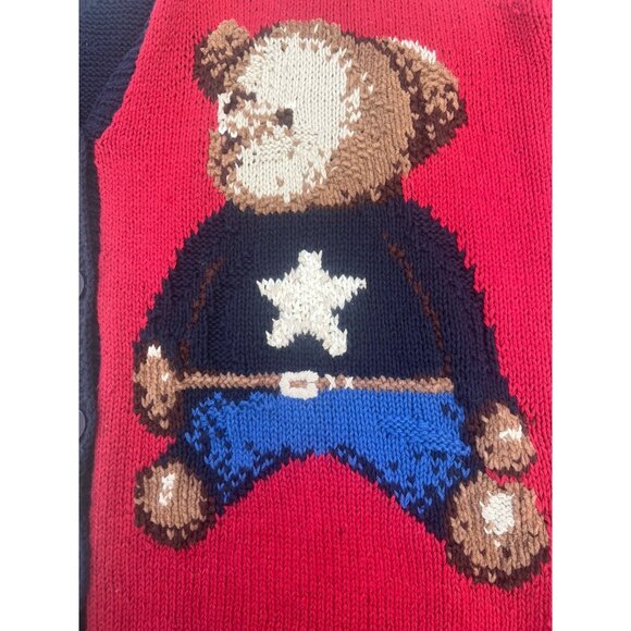 Vintage 80s Marisa Christina hand knit patriotic bear hearts stars cardigan 3X - Picture 4 of 11